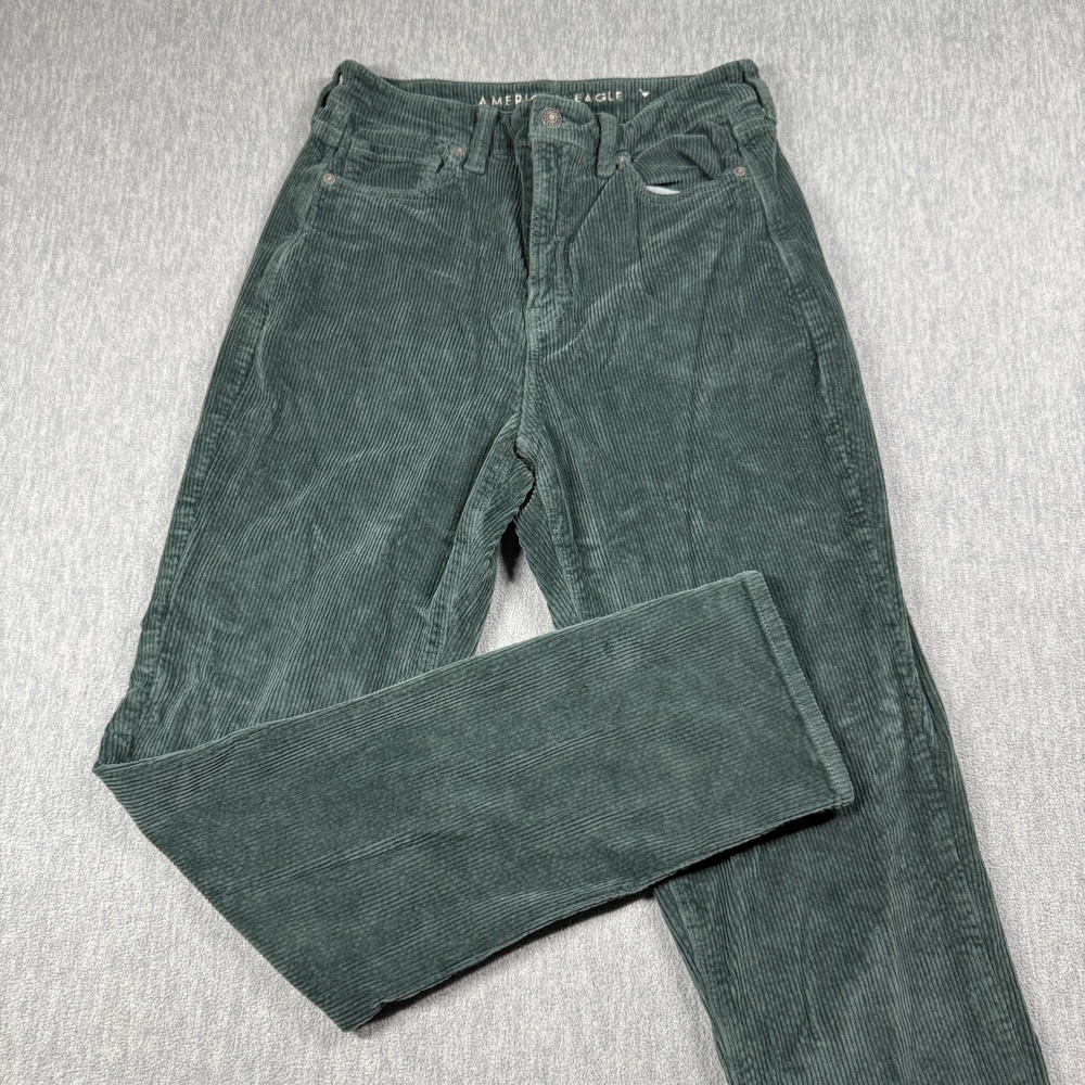 American Eagle Pants Womens 8 X-Long Green Corduroy Mom Jean High Rise Stretch